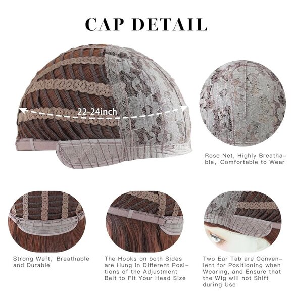 Long Wavy Reddish Brown Wigs With Bangs 28 Inch Chocolate Brown Side Part Curtai - Picture 5 of 7